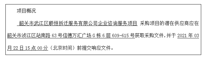 韶关市武江区顺恒拆迁服务有限公司企业咨询服务项目竞争性磋商公告(图1)